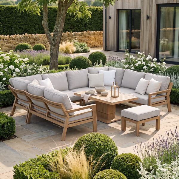 New York U-Shaped Sofa Set with Rising Table - Wood Effect
