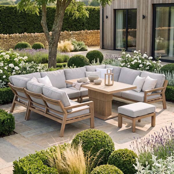 New York U-Shaped Sofa Set with Rising Table - Wood Effect