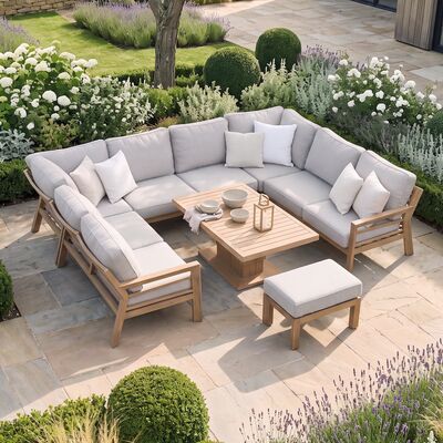 New York U-Shaped Sofa Set with Rising Table - Wood Effect