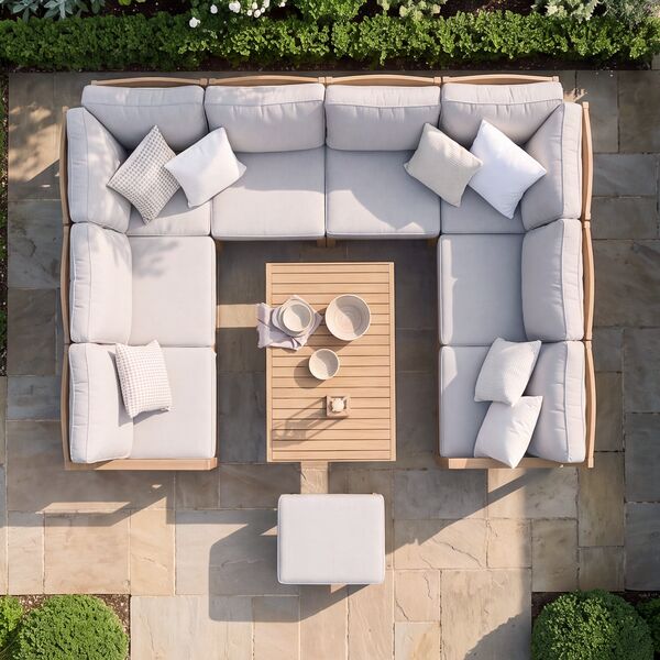 New York U-Shaped Sofa Set with Rising Table - Wood Effect