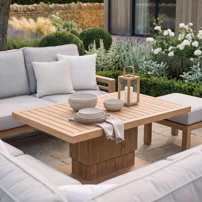 New York U-Shaped Sofa Set with Rising Table - Wood Effect