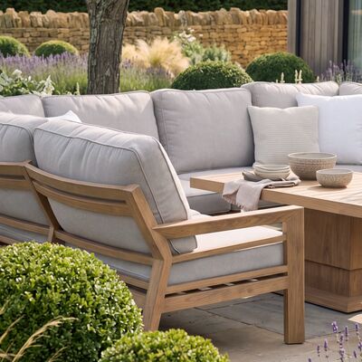 New York U-Shaped Sofa Set with Rising Table - Wood Effect