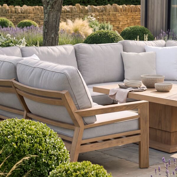 New York U-Shaped Sofa Set with Rising Table - Wood Effect