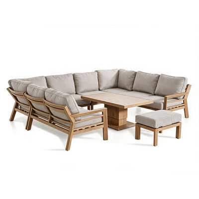 New York U-Shaped Sofa Set with Rising Table - Wood Effect