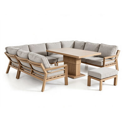 New York U-Shaped Sofa Set with Rising Table - Wood Effect