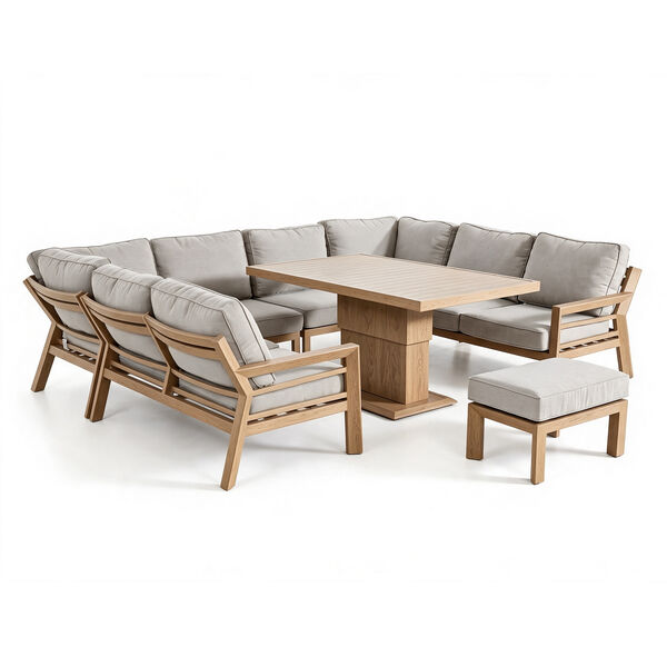 New York U-Shaped Sofa Set with Rising Table - Wood Effect