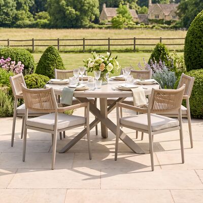 Cambridge 6 Seat Round Dining Set - Honey Rope with Ivory Cushions