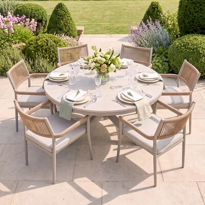 Cambridge 6 Seat Round Dining Set - Honey Rope with Ivory Cushions