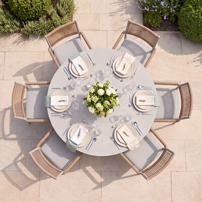 Cambridge 6 Seat Round Dining Set - Honey Rope with Ivory Cushions