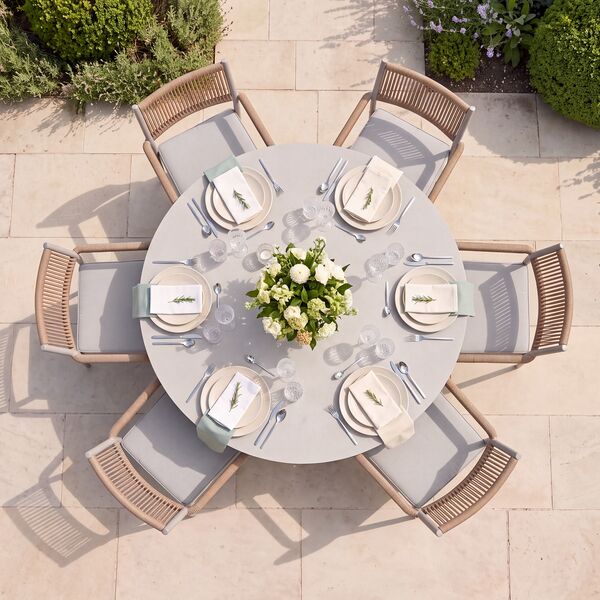Cambridge 6 Seat Round Dining Set - Honey Rope with Ivory Cushions