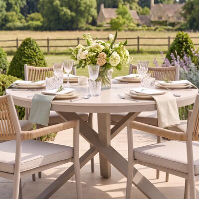 Cambridge 6 Seat Round Dining Set - Honey Rope with Ivory Cushions