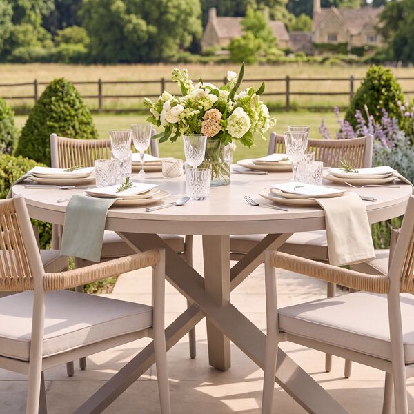 Cambridge 6 Seat Round Dining Set - Honey Rope with Ivory Cushions