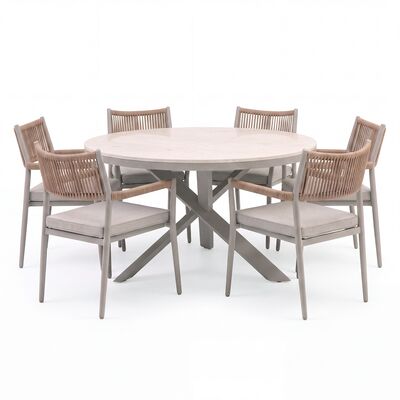 Cambridge 6 Seat Round Dining Set - Honey Rope with Ivory Cushions