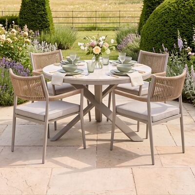 Cambridge 4 Seat Round Dining Set - Honey Rope with Ivory Cushions