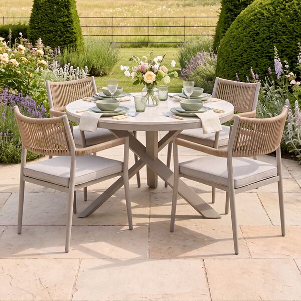 Cambridge 4 Seat Round Dining Set - Honey Rope with Ivory Cushions