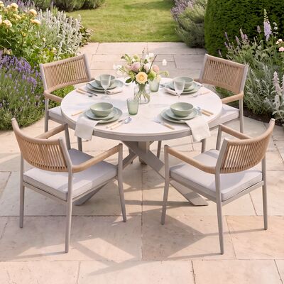 Cambridge 4 Seat Round Dining Set - Honey Rope with Ivory Cushions
