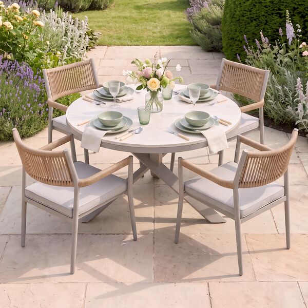 Cambridge 4 Seat Round Dining Set - Honey Rope with Ivory Cushions