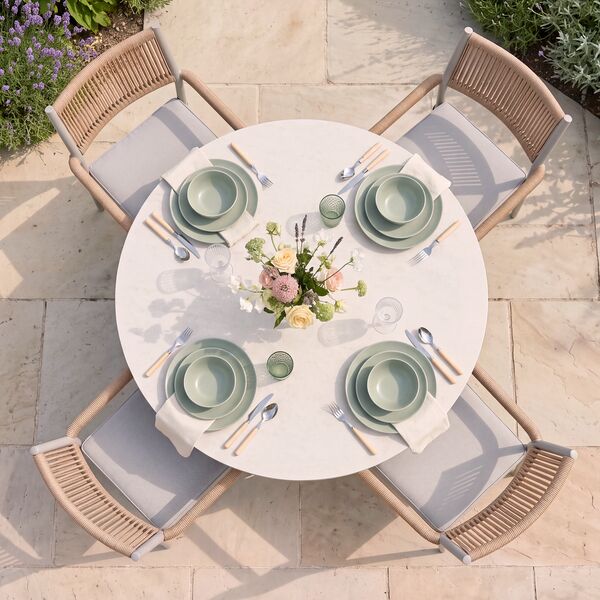 Cambridge 4 Seat Round Dining Set - Honey Rope with Ivory Cushions