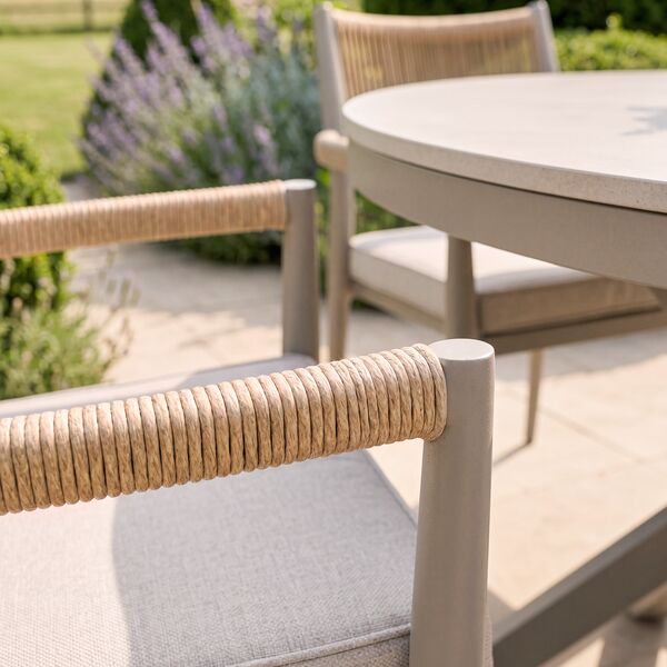 Cambridge 4 Seat Round Dining Set - Honey Rope with Ivory Cushions
