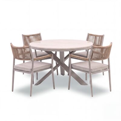 Cambridge 4 Seat Round Dining Set - Honey Rope with Ivory Cushions