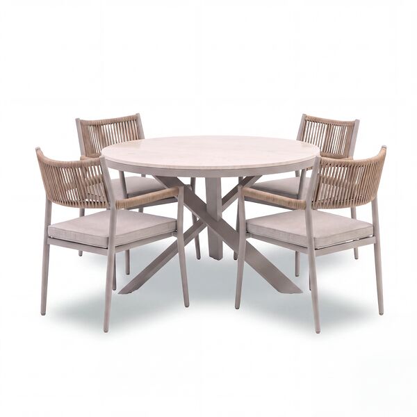 Cambridge 4 Seat Round Dining Set - Honey Rope with Ivory Cushions