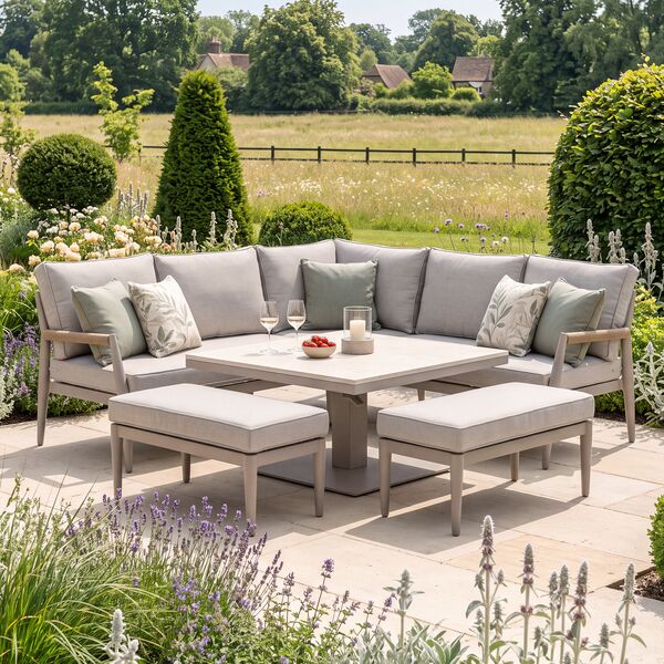 Cambridge Corner Dining Set Rising Table - Honey Rope with Ivory Cushions
