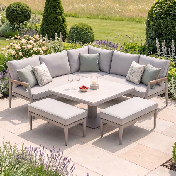 Cambridge Corner Dining Set Rising Table - Honey Rope with Ivory Cushions