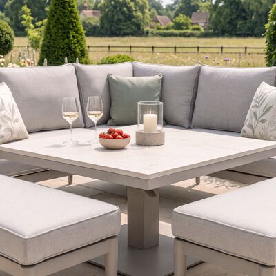 Cambridge Corner Dining Set Rising Table - Honey Rope with Ivory Cushions