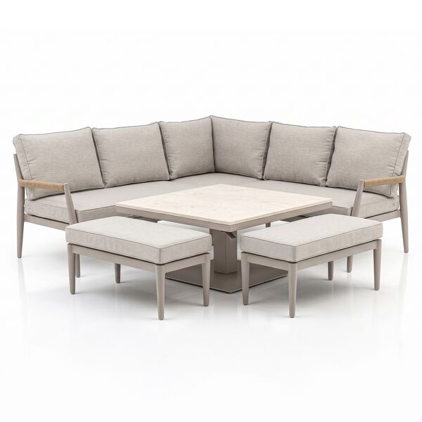 Cambridge Corner Dining Set Rising Table - Honey Rope with Ivory Cushions