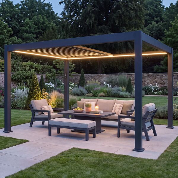 Aurora Aluminium Retractable Solar Roof Pergola 3 x 4 m - Grey