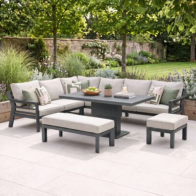 New York Corner Dining Set with Rising Table / Dove Grey - Ceramic Glass