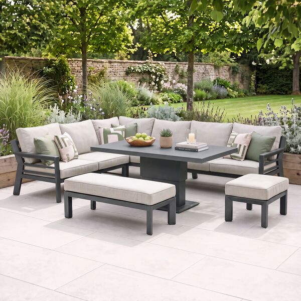 New York Corner Dining Set with Rising Table / Dove Grey - Ceramic Glass