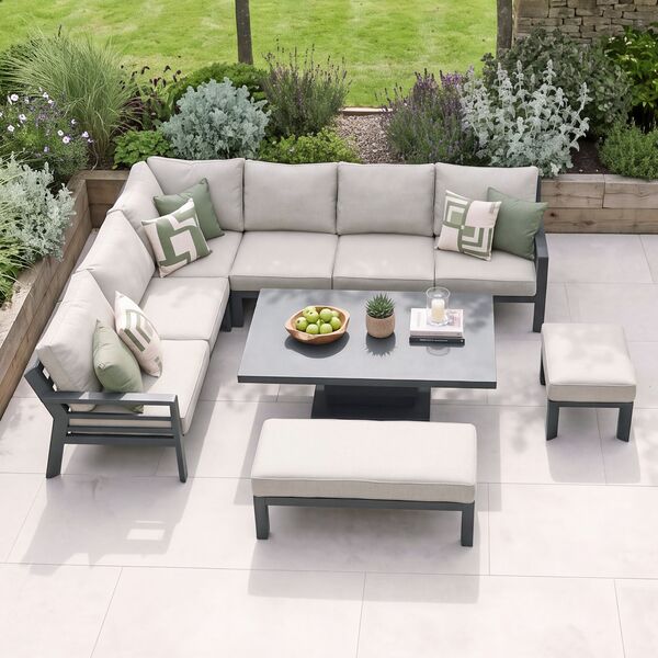 New York Corner Dining Set with Rising Table / Dove Grey - Ceramic Glass