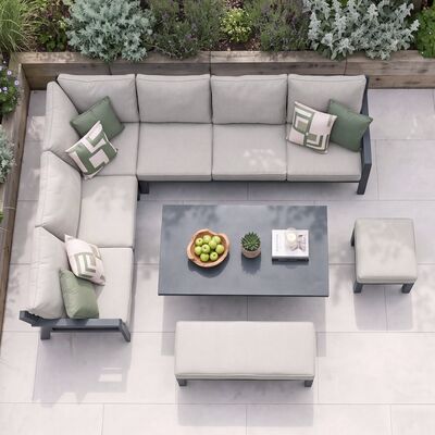 New York Corner Dining Set with Rising Table / Dove Grey - Ceramic Glass