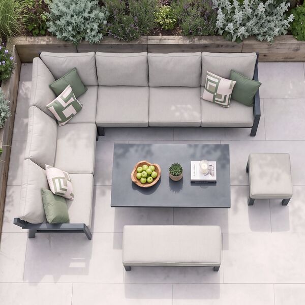 New York Corner Dining Set with Rising Table / Dove Grey - Ceramic Glass