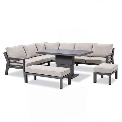 New York Corner Dining Set with Rising Table / Dove Grey - Ceramic Glass