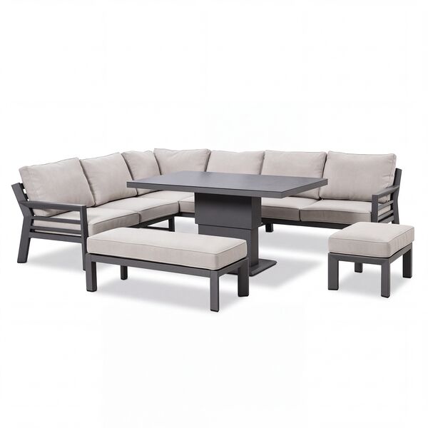 New York Corner Dining Set with Rising Table / Dove Grey - Ceramic Glass
