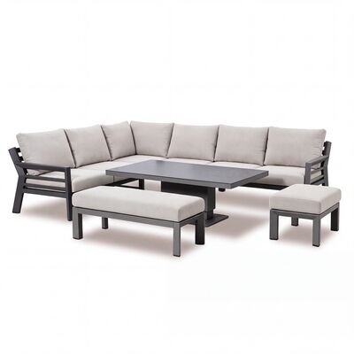 New York Corner Dining Set with Rising Table / Dove Grey - Ceramic Glass