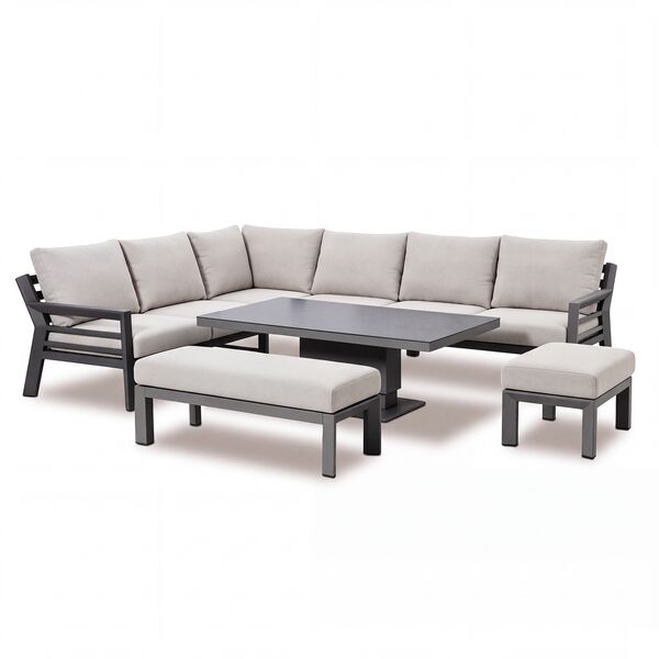 New York Corner Dining Set with Rising Table / Dove Grey - Ceramic Glass