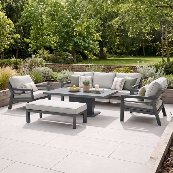 New York 3 Seat Sofa Set with Rising Table / Dove Grey - Ceramic Glass