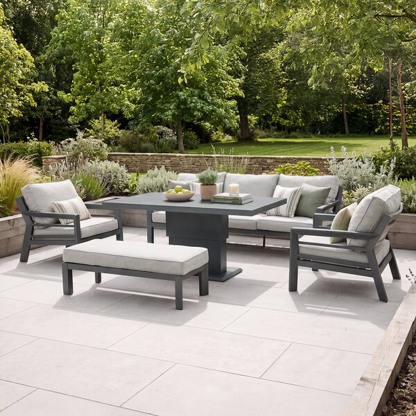 New York 3 Seat Sofa Set with Rising Table / Dove Grey - Ceramic Glass