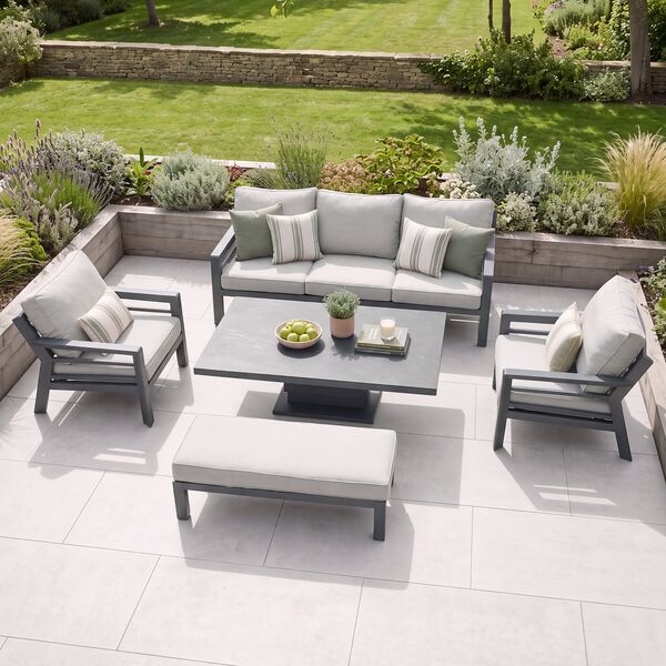 New York 3 Seat Sofa Set with Rising Table / Dove Grey - Ceramic Glass