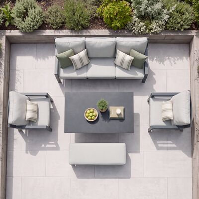 New York 3 Seat Sofa Set with Rising Table / Dove Grey - Ceramic Glass