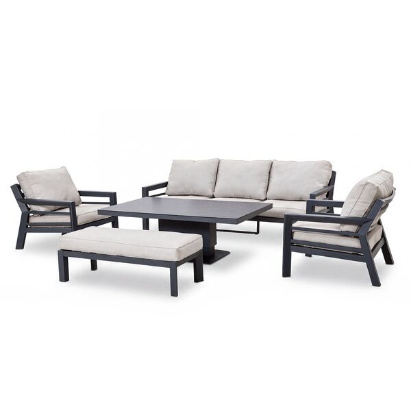 New York 3 Seat Sofa Set with Rising Table / Dove Grey - Ceramic Glass