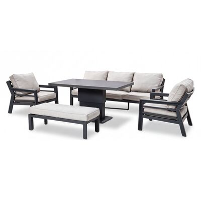 New York 3 Seat Sofa Set with Rising Table / Dove Grey - Ceramic Glass
