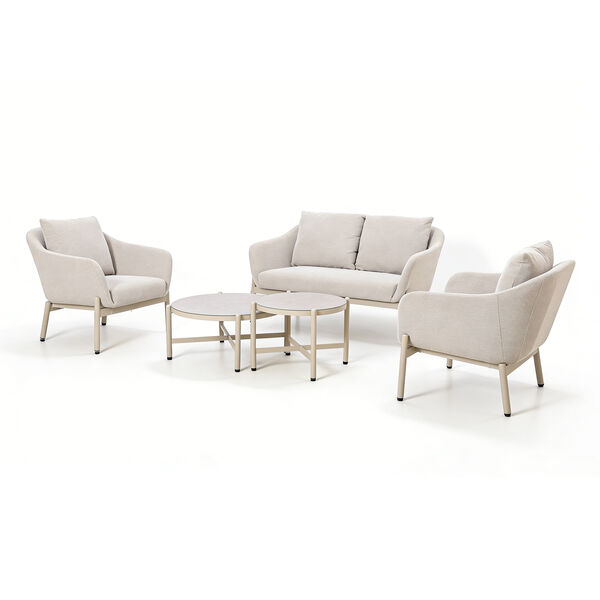 Bellagio Outdoor Fabric 2 Seat Sofa Set with 2 Round Coffee Tables - Champagne