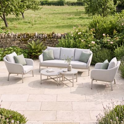 Bellagio Outdoor Fabric 3 Seat Sofa Set with 2 Round Coffee Tables - Champagne