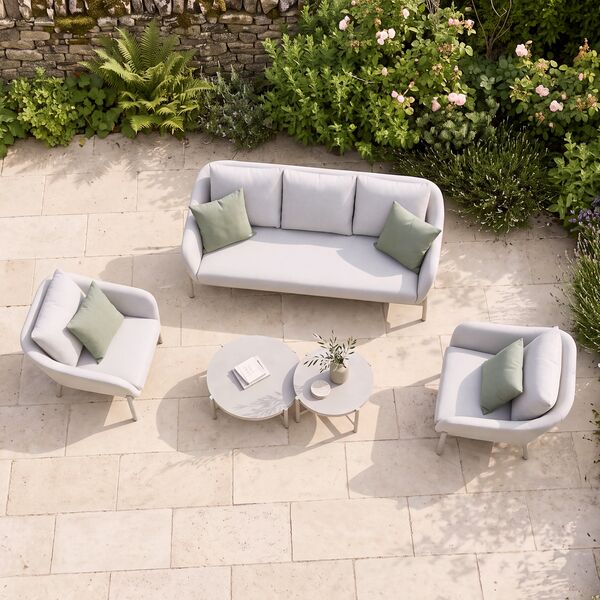 Bellagio Outdoor Fabric 3 Seat Sofa Set with 2 Round Coffee Tables - Champagne