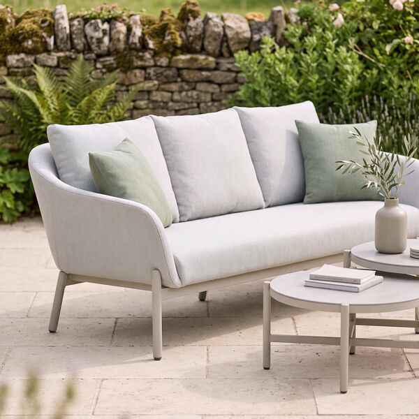 Bellagio Outdoor Fabric 3 Seat Sofa Set with 2 Round Coffee Tables - Champagne
