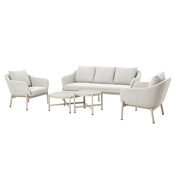 Bellagio Outdoor Fabric 3 Seat Sofa Set with 2 Round Coffee Tables - Champagne